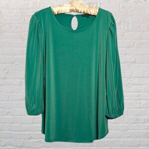 Adrianna Papell Back Button neck 3/4 Sleeves Elastic Cuff Crepe Top Green XL